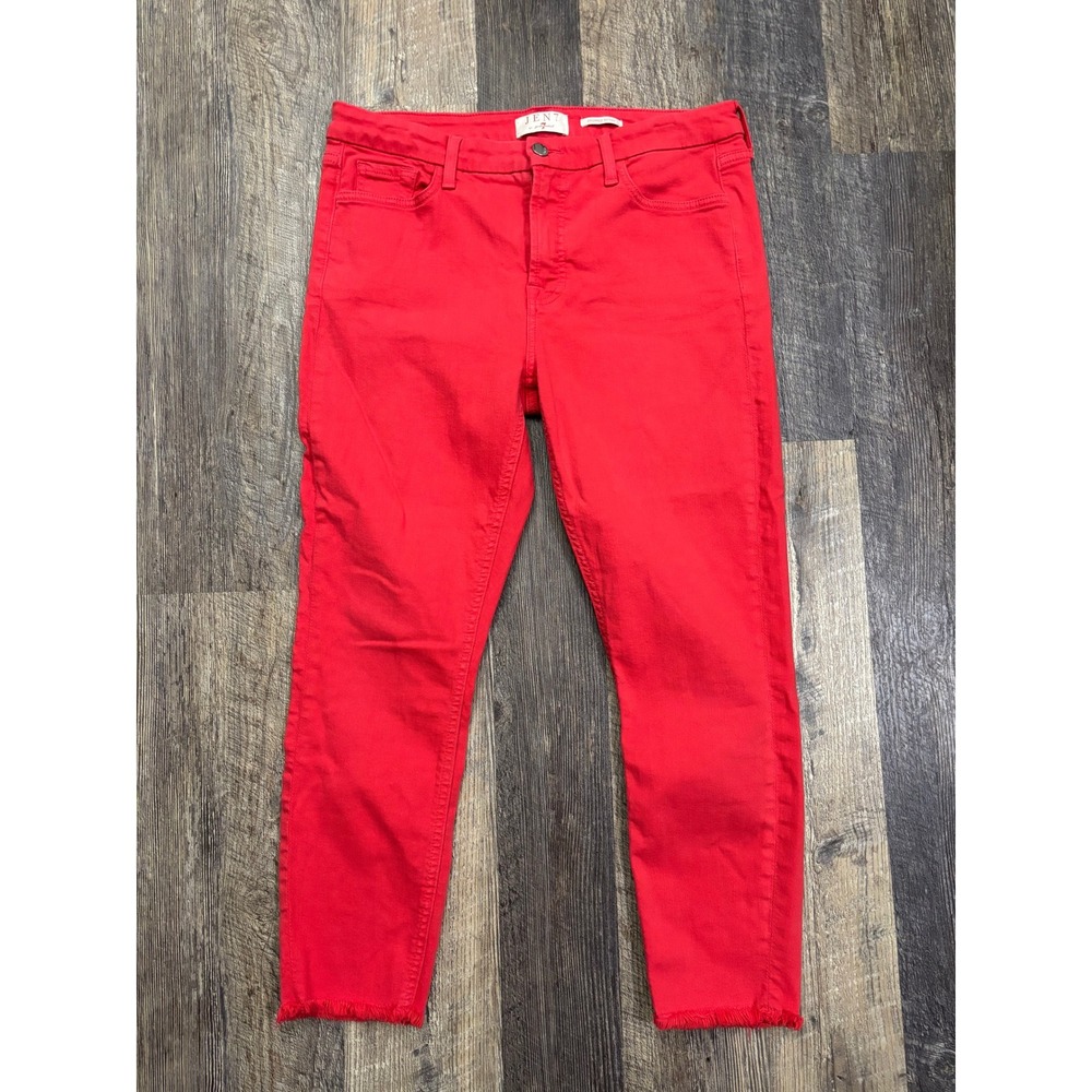 Jen7 by 7 For All Mankind Womens Red Cropped Skinny Jeans Raw Hem Size 10